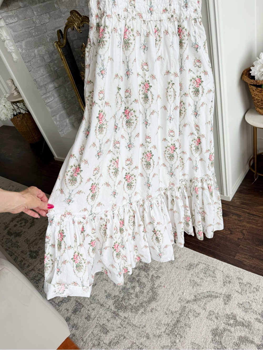 LoveShackFancy Terrence white & pink Floral smocked dress with Pink Roses - Picture 3 of 6